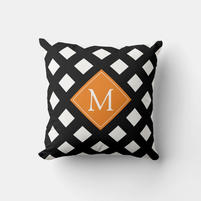 Cojín Decorativo Monograma moderno blanco Naranja negro elegante (Anverso)