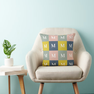 Cojín Decorativo Monograma moderno bloque geométrico de color