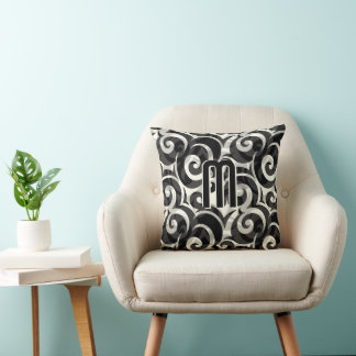 Cojín Decorativo Monograma moderno Casual Disco Gris de marfil Negr