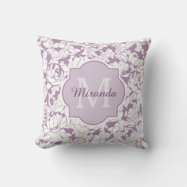 Cojín Decorativo Monograma moderno con flor morado con nombre