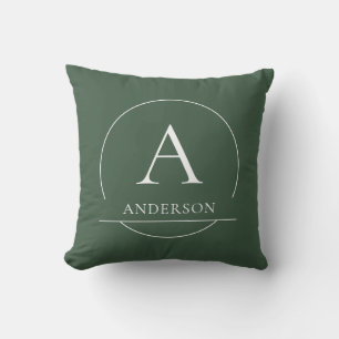 Cojín Decorativo Monograma Moderno de Apellido de Familia en Verde 