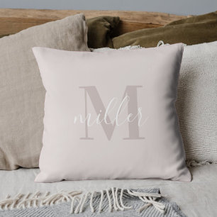 Cojín Decorativo Monograma Moderno de Apellido Familiar Rosa