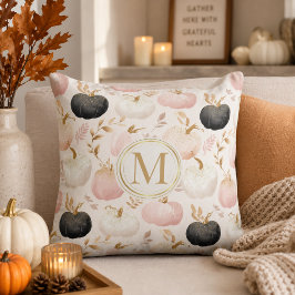 Cojín Decorativo Monograma Moderno de Calabaza – Inicial Personaliz