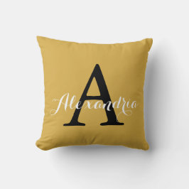 Cojín Decorativo Monograma moderno de color sólido amarillo mostaza