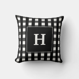 Cojín Decorativo Monograma Moderno de Cuadro Negro y Blanco