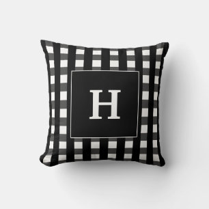 Cojín Decorativo Monograma Moderno de Cuadro Negro y Blanco