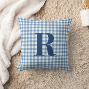 Cojín Decorativo Monograma moderno de gingham azul