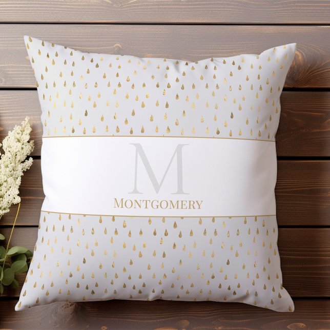 Cojín Decorativo Monograma moderno de moda crema Gold Raindrop (Subido por el creador)