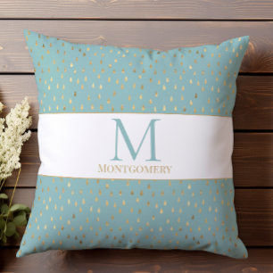 Cojín Decorativo Monograma moderno de moda de gota de lluvia dorada