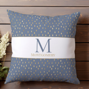 Cojín Decorativo Monograma Moderno de Moda Gota de Lluvia Azul Dora