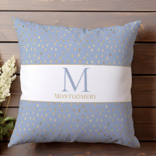 Cojín Decorativo Monograma moderno de moda Gota de lluvia Oro Azul