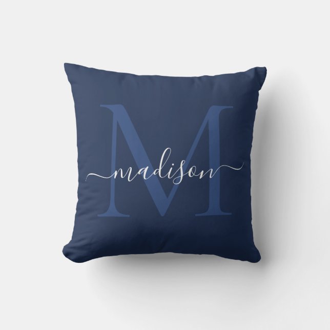 Cojín Decorativo Monograma moderno Elegante Moda Script Navy Azul (Anverso)