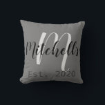 Cojín Decorativo Monograma moderno en blanco y negro<br><div class="desc">Una moderna almohada monograma de nombre familiar de personalizable ideal para recién casados.</div>