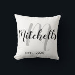 Cojín Decorativo Monograma moderno en blanco y negro<br><div class="desc">Una moderna almohada monograma de nombre familiar de personalizable ideal para recién casados.</div>