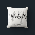 Cojín Decorativo Monograma moderno en blanco y negro<br><div class="desc">Una moderna almohada monograma de nombre familiar de personalizable ideal para recién casados.</div>