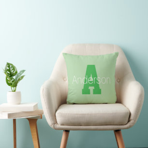Cojín Decorativo Monograma moderno en negrita Verde pálido y Kell