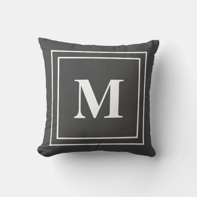 Cojín Decorativo Monograma moderno gris y blanco (Anverso)
