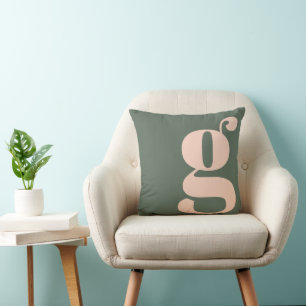 Cojín Decorativo Monograma moderno inicial letra verde salvia rubor