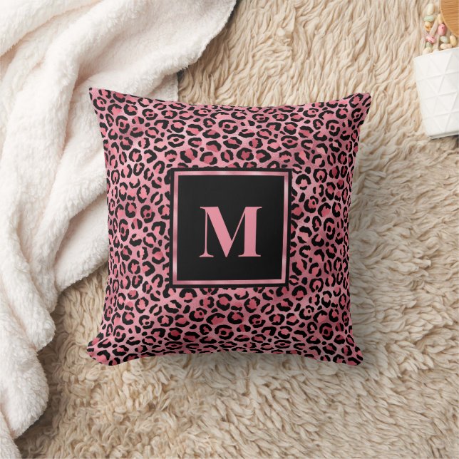 Cojín Decorativo Monograma moderno Leopardo rosa negro impreso (Manta)