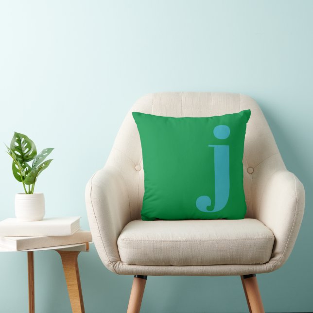 Cojín Decorativo Monograma moderno Letra inicial azul verde (Silla)