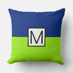 Cojín Decorativo Monograma Moderno Lima Azul Oscuro Elegante