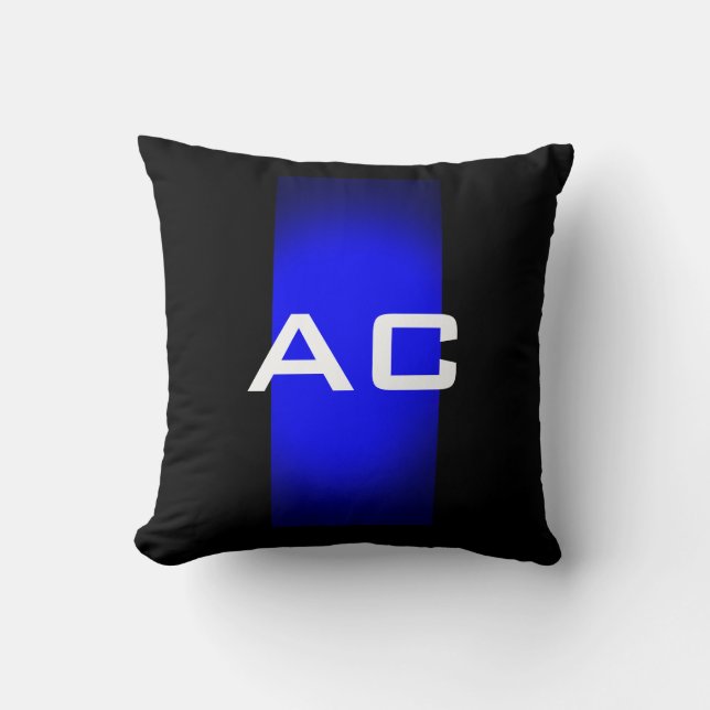 Cojín Decorativo Monograma moderno Llanto negro azul (Anverso)