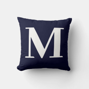 Cojín Decorativo Monograma Moderno Minimalista Azul Marino Blanco