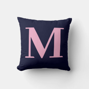 Cojín Decorativo Monograma Moderno Minimalista Azul Marino Rosa