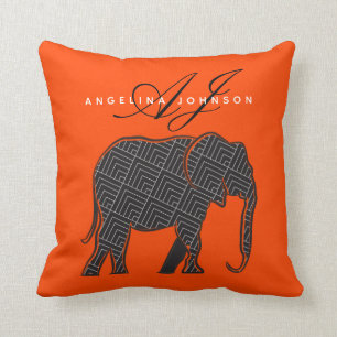Cojín Decorativo Monograma moderno naranja y negro