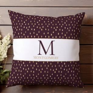 Cojín Decorativo Monograma moderno trendy Burgundy Gold Raindrop