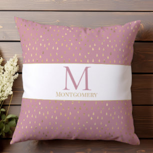 Cojín Decorativo Monograma moderno trendy de gotas de lluvia en oro