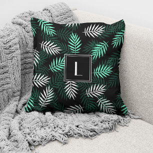 Cojín Decorativo Monograma moderno verde hojas botánicas