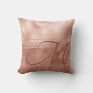 Cojín Decorativo Monograma Monogramado Rosa Dorado Cepillo de lujo