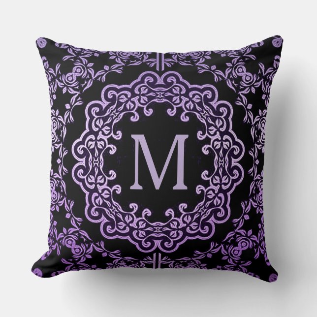 Cojín decorativo Monograma Morado Filigree Motif (Anverso)