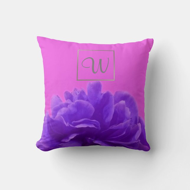 Cojín Decorativo Monograma morado floral inicial (Anverso)