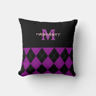 Cojín decorativo Monograma Morado Negro Argyle
