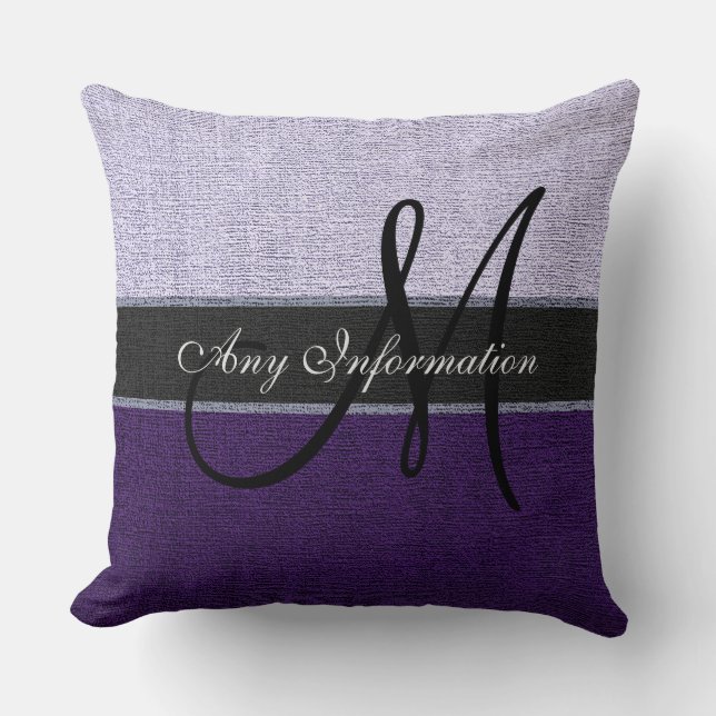 Cojín Decorativo Monograma morado y plateado elegante (Anverso)