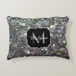 Cojín Decorativo Monograma mosaico plateado colorido brillante
