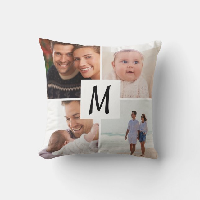 Cojín Decorativo Monograma multifotografía familiar (Anverso)