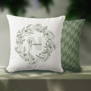 Cojín Decorativo Monograma N de hoja verde natural
