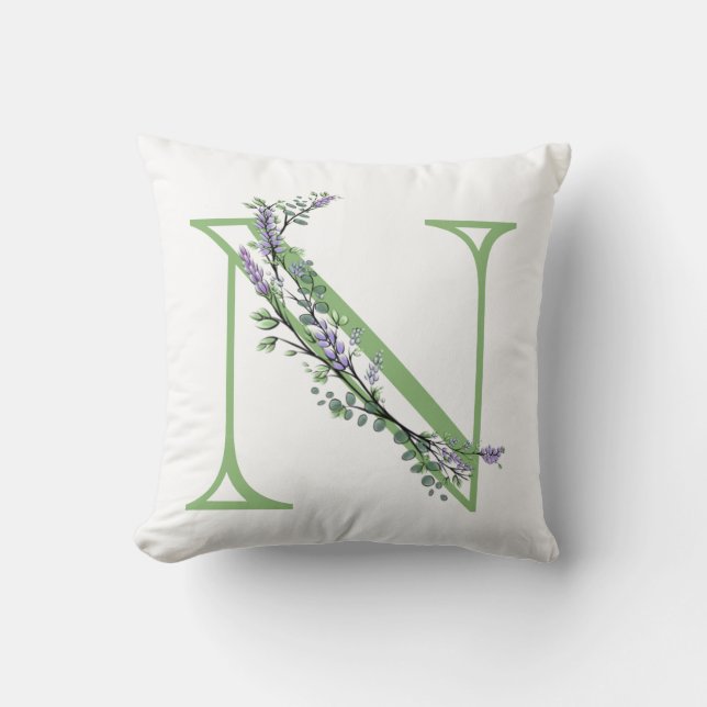 Cojín Decorativo Monograma N Lavender Eucalyptus (Anverso)
