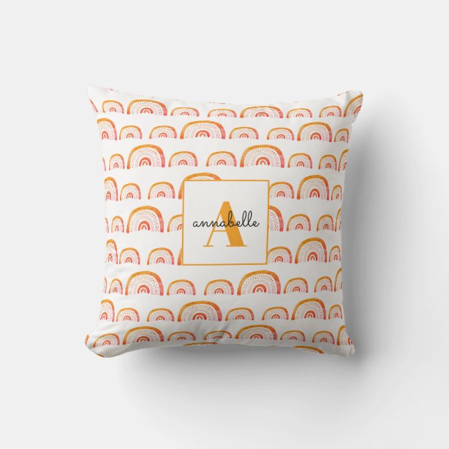 Cojín Decorativo Monograma Naranja moderno acuarela arcoiris (Anverso)