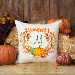 Cojín Decorativo Monograma Naranja Plaid Tartan Fall Pumpkin Floral