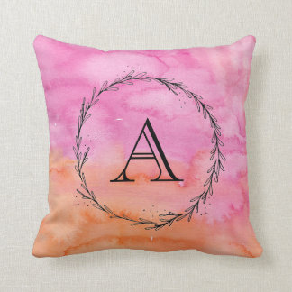 Cojín Decorativo Monograma Naranja rosado Pilar acuarela inicial