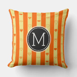 Cojín Decorativo Monograma Naranja tiras Patrón cardíaco moderno