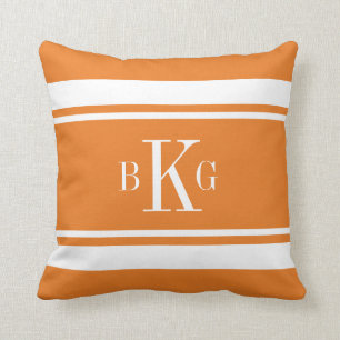 Cojín Decorativo Monograma náutico blanco anaranjado del