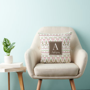 Cojín Decorativo Monograma Navideño Piñas de Pino Bayas de Acebo