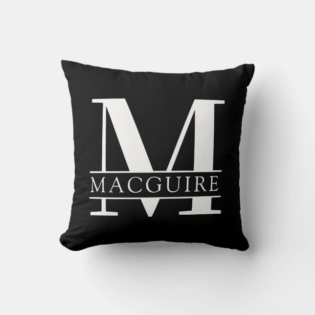 Cojín Decorativo Monograma negrita mínimo con nombre| Negro (Anverso)
