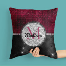 Monograma negro burlono Purpurina plateado burdeos