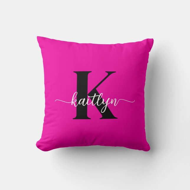 Cojín Decorativo Monograma negro rosado caliente (Anverso)